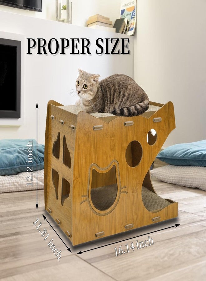 WRINGKIT 2-Level Cat Scratcher House, 2 in 1 Cat Cardboard House with Scratching Pads, Sturdy Cat House Lounge for Indoor Cats to Rest and Hide, Maximum Load Capacity 66 Lbs - Image 2